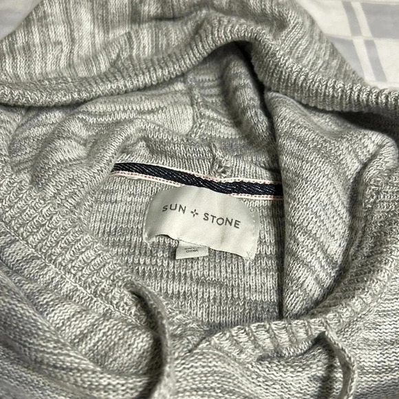 Better Cotton Sun+Stone Men Grey Solid Marled  Hooded Sweater with drawstrings - Picture 9 of 15